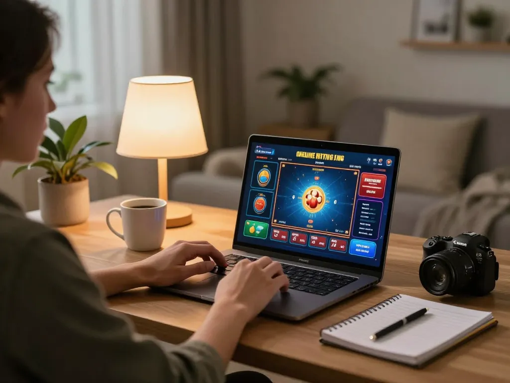 Player enjoying online games at home on vin88lk with a strategy notebook and coffee.