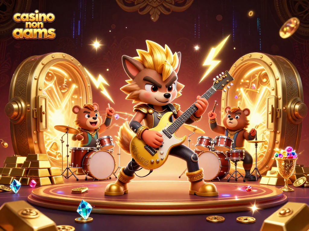 Scopri il divertimento di casino non aams con un lupo rock star e un orso batterista.