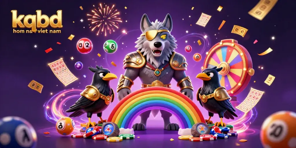 Experience the excitement with kqbd hom nay viet nam, featuring a mythical wolf and colorful lottery elements.