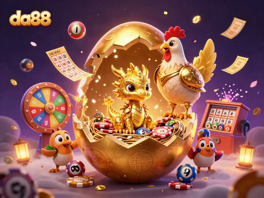 Experience the thrill of da88 with a golden dragon among vibrant casino elements.