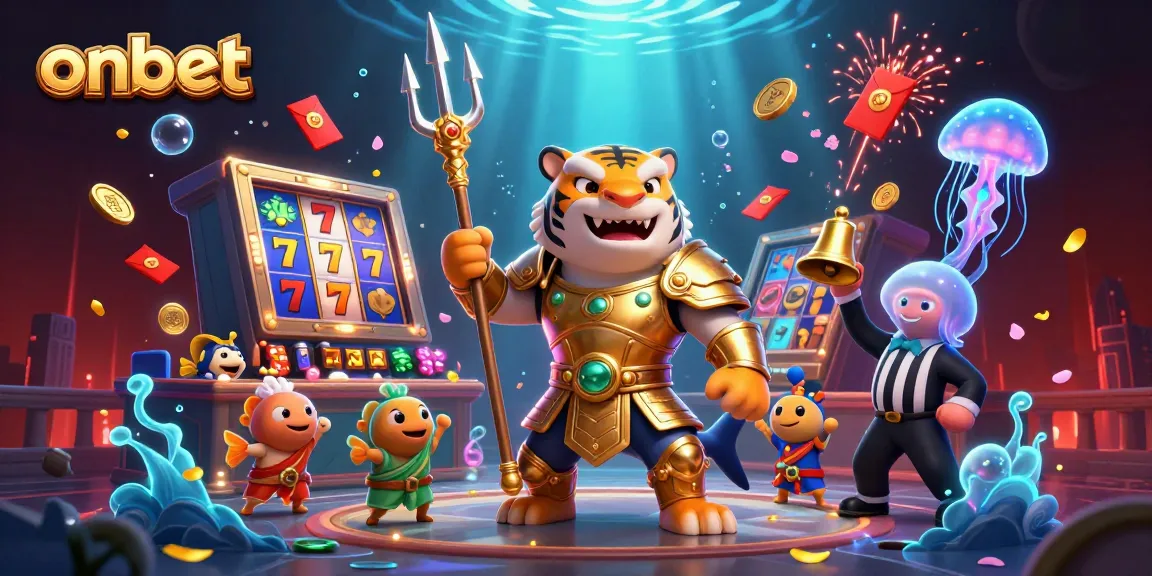 Engage in thrilling gameplay at onbet with an exciting scene of a shark warrior in a vibrant casino.