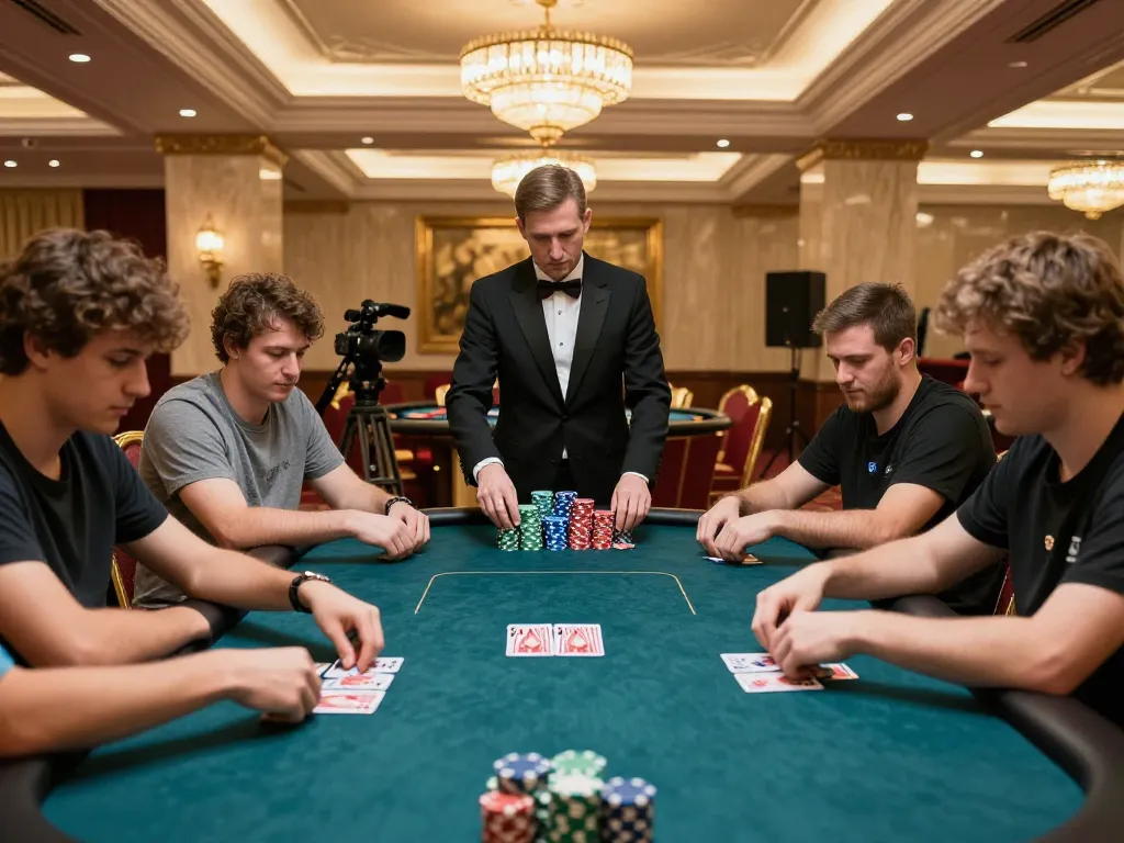 Engaged players strategizing in a thrilling 79win poker game at a luxurious casino table