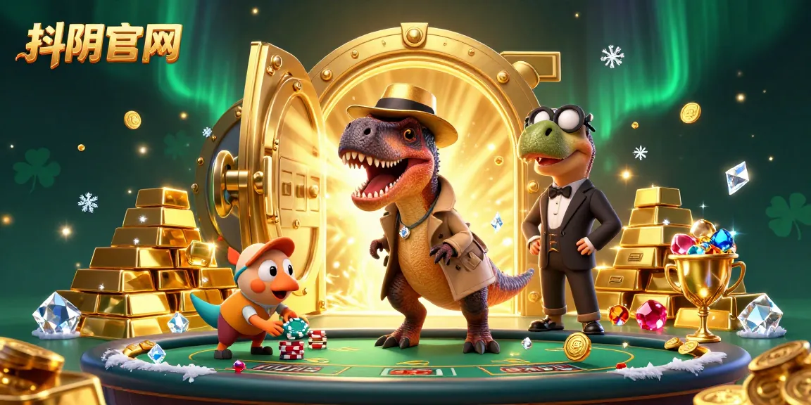 Experience winning at 抖阴官网 with cartoon characters enjoying casino games amid riches.
