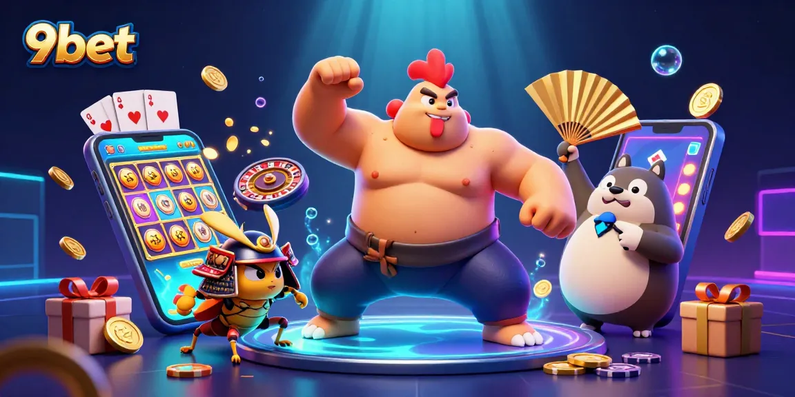 Engage with 9bet's vibrant casino scene featuring a powerful rooster and dynamic gaming elements.