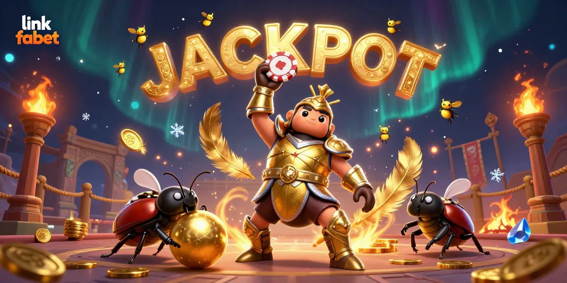 Engage in the excitement of link fabet with a victorious beetle champion in a dazzling casino scene.