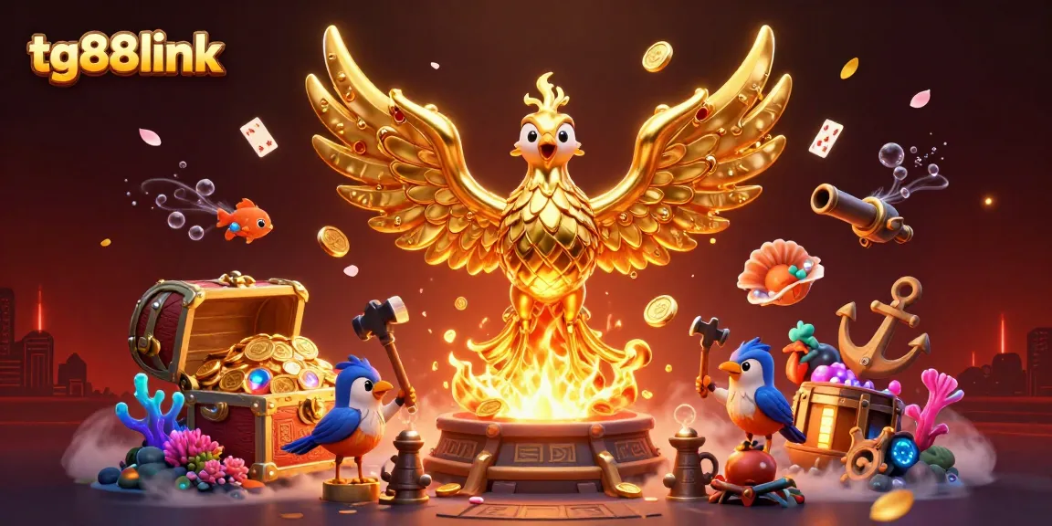 Engage with tg88link's dynamic fantasy scene featuring a molten phoenix and underwater games.